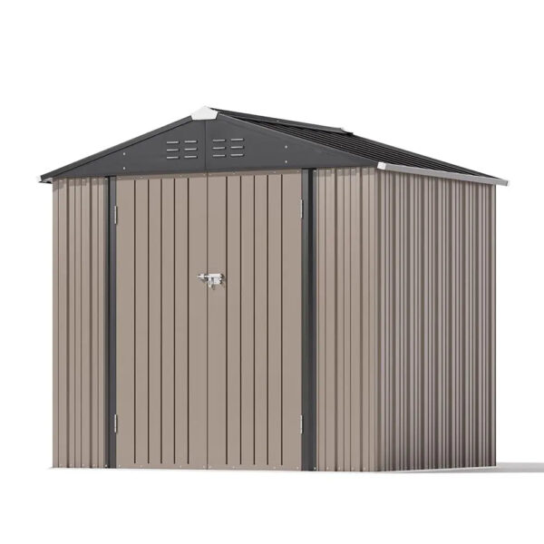 8x6 Metal Shed with Peak Roof (Brown)