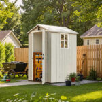 4x4 Plastic Storage Garden Shed, Gray White - Image 2