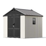 Kick-it 8x8 Plastic Storage Shed with Floor and Windows, Gray & Beige