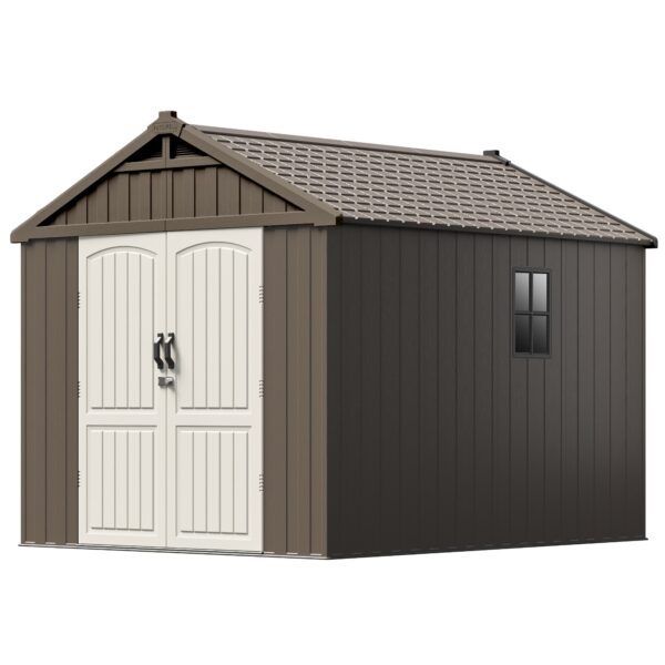 Kick-it 8x10 Plastic Storage Shed with Floor, Brown