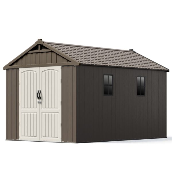 Kick-it 8x12 Plastic Storage Shed with Floor, Brown