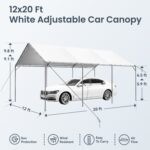 12X20ft PE Carport Height Adjustable Car Storage - Image 8