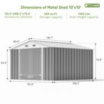 10x10 Metal Storage Shed with Weather-Resistance, Gray - Image 3