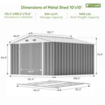 10x10 Metal Storage Shed with Floor Frame, Gray - Image 3