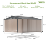 10x12 Metal Shed with Floor Frame, Brown - Image 3