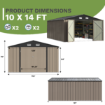 10x14 FT Large Metal Garden Shed (Brown) with Lockable Door and Sloping Roof - Image 3