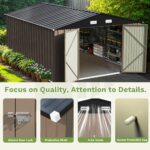 10x14 FT Large Metal Garden Shed (Brown) with Lockable Door and Sloping Roof - Image 4