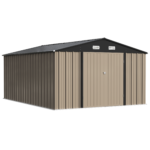 10x14 FT Large Metal Garden Shed (Brown) with Lockable Door and Sloping Roof - Image 9