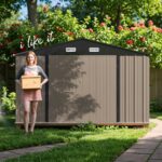 10x14 FT Large Metal Garden Shed (Brown) with Lockable Door and Sloping Roof - Image 7