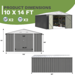 10x14 FT Large Metal Garden Shed (Gray) with Lockable Door and Sloping Roof - Image 3