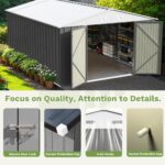 10x14 FT Large Metal Garden Shed (Gray) with Lockable Door and Sloping Roof - Image 4