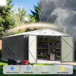 10x14 FT Large Metal Garden Shed (Gray) with Lockable Door and Sloping Roof - Image 5