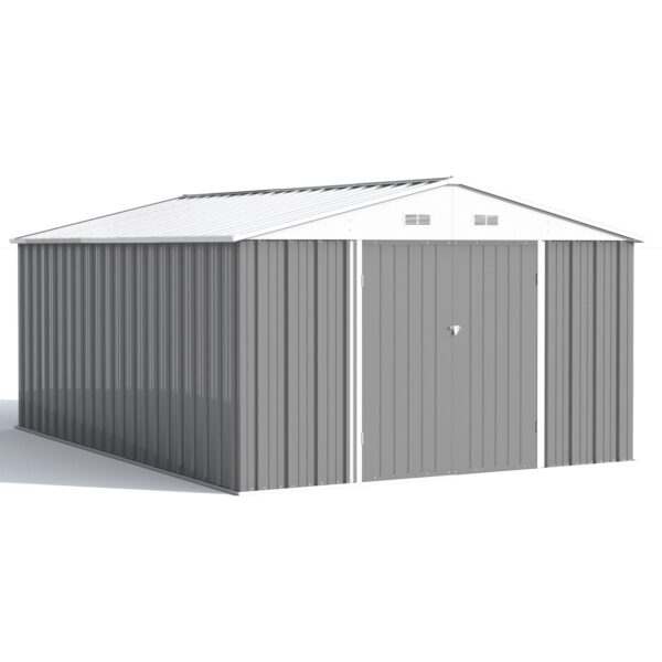10x14 FT Large Metal Garden Shed (Gray) with Lockable Door and Sloping Roof