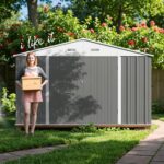 10x14 FT Large Metal Garden Shed (Gray) with Lockable Door and Sloping Roof - Image 7