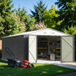 10x14 FT Large Metal Garden Shed (Gray) with Lockable Door and Sloping Roof - Image 2