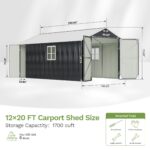 12x20 ft Metal Shed Outdoor Garage with Double Doors & Windows, Black & White - Image 3