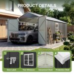 12x20 ft Metal Shed Outdoor Garage with Double Doors & Windows, Black & White - Image 4