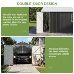 12x20 ft Metal Shed Outdoor Garage with Double Doors & Windows, Black & White - Image 6