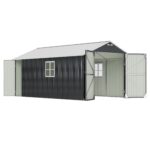 12x20 ft Metal Shed Outdoor Garage with Double Doors & Windows, Black & White