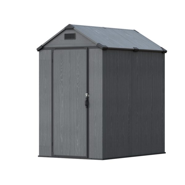 4x6 ft Plastic Outdoor Storage Shed with Floor, Lockable Door and Vents, Dark Gray