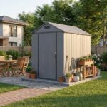 4x6 ft Plastic Outdoor Storage Shed with Floor, Lockable Door and Vents, Dark Gray - Image 7