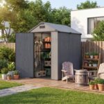4x6 ft Plastic Outdoor Storage Shed with Floor, Lockable Door and Vents, Dark Gray - Image 2