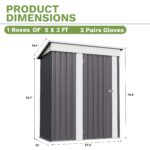5x3 Metal Shed with Sloped Roof and Lockable Door (Gray) - Image 3