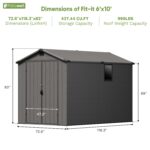 6x10 ft Plastic Shed with Window, Dark Gray - Image 3