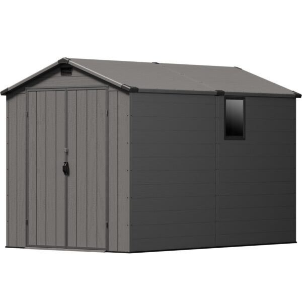 6x10 ft Plastic Shed with Window, Dark Gray