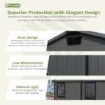 6x8 ft Plastic Storage Shed with Vents and Windows, Dark Gray - Image 5