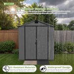 6x8 ft Plastic Storage Shed with Vents and Windows, Dark Gray - Image 7