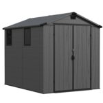 6x8 ft Plastic Storage Shed with Vents and Windows, Dark Gray