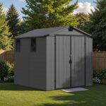 6x8 ft Plastic Storage Shed with Vents and Windows, Dark Gray - Image 8