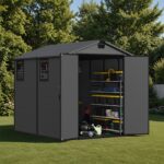 6x8 ft Plastic Storage Shed with Vents and Windows, Dark Gray - Image 2