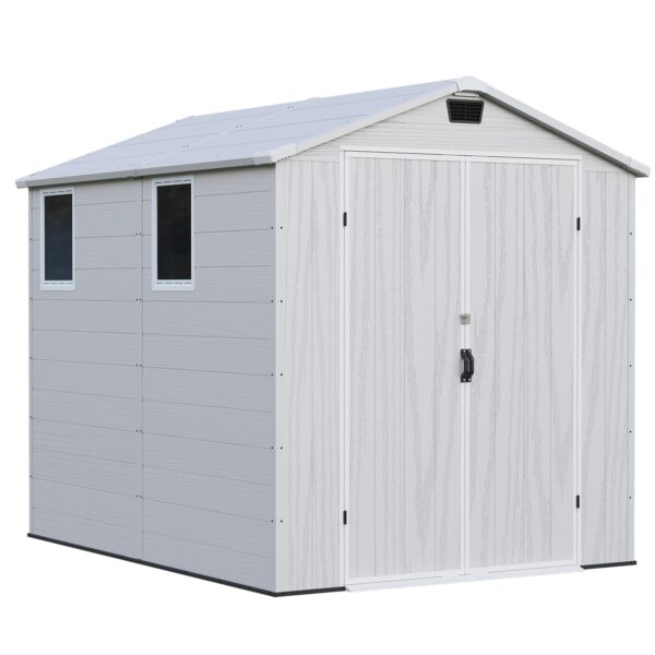 6x8 ft Plastic Storage Shed with Vents and Windows, Gray