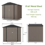 8x6 Metal Shed with Peak Roof (Brown) - Image 3