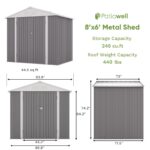 8x6 Metal Shed with Peak Roof (Gray) - Image 3